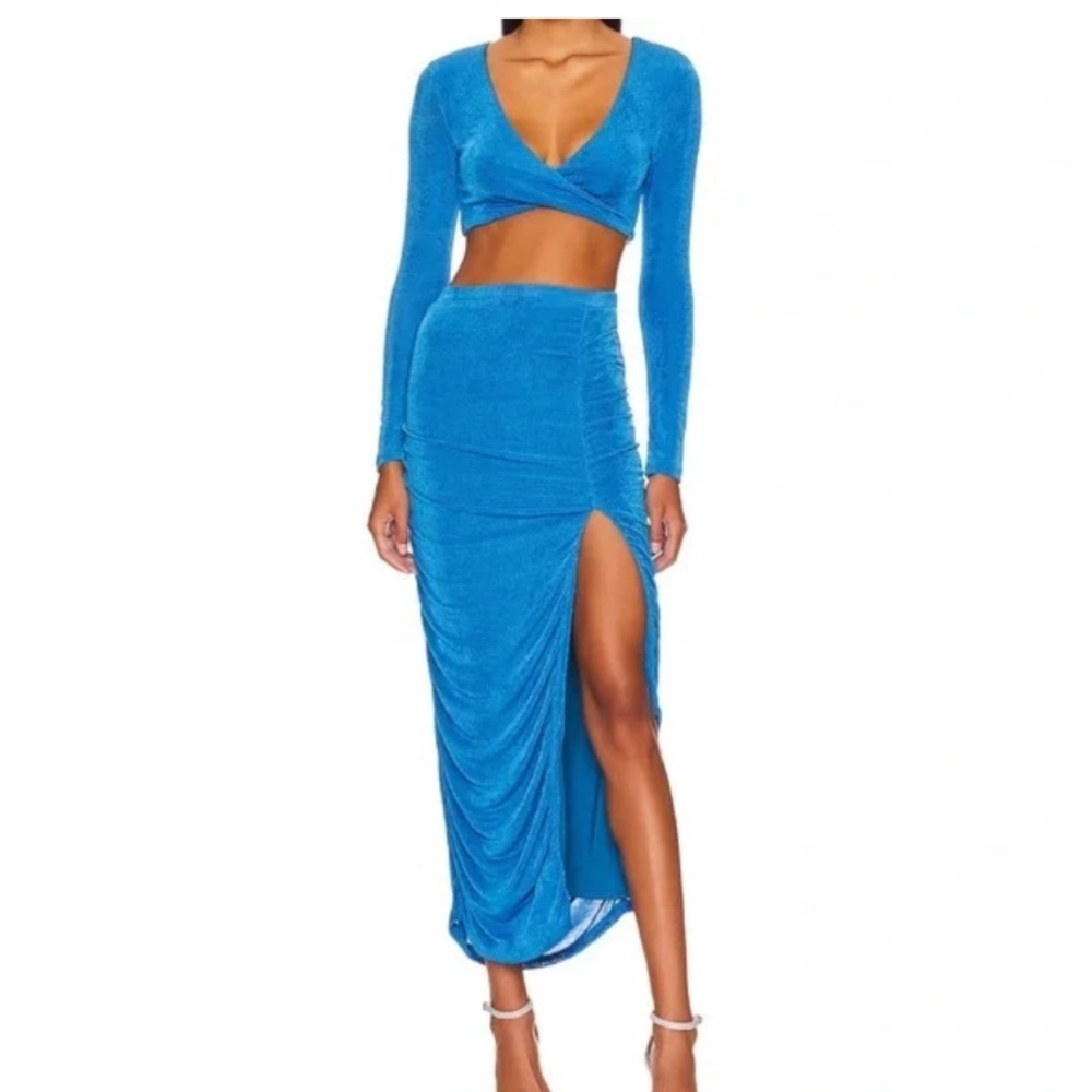 Remi x Revolve Nikki Top And Lee Skirt Blue Stretch Mid Drift Top Evening Out